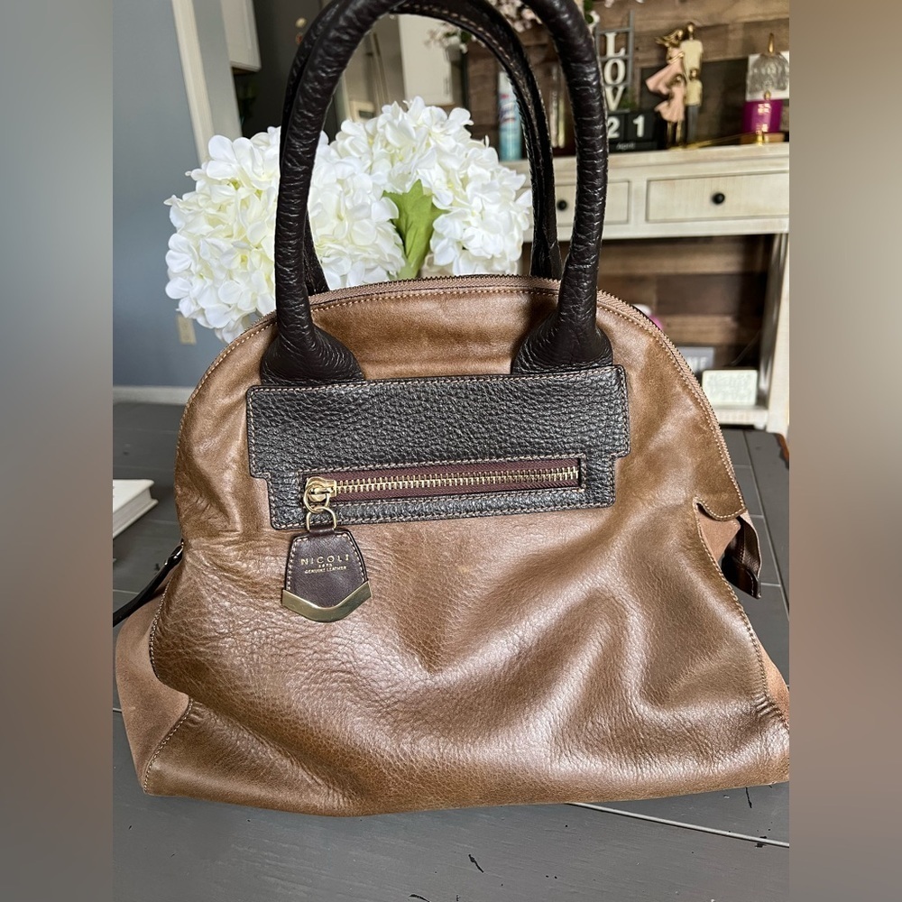 Nicoli Brown and Black Leather Handbag